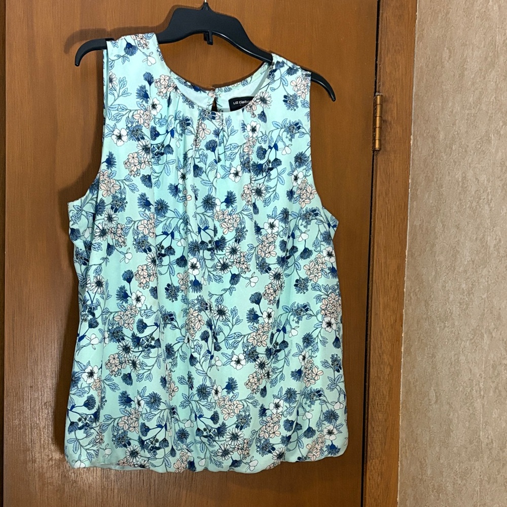 Liz Claiborne XL Floral Sleeveless Top in Aqua and Navy